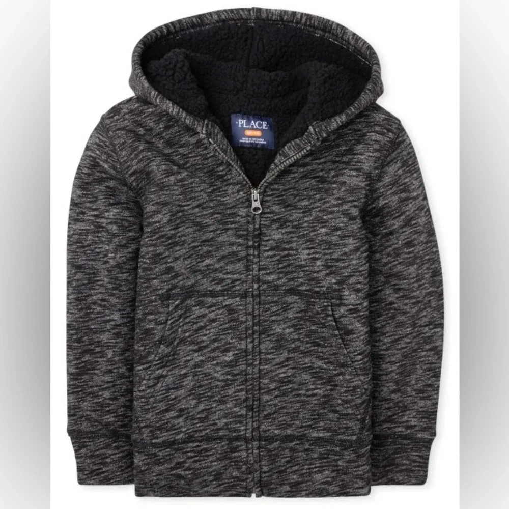 Boys Fleece Sherpa Lined Zip Up Hoodie Black/Grey size 4T